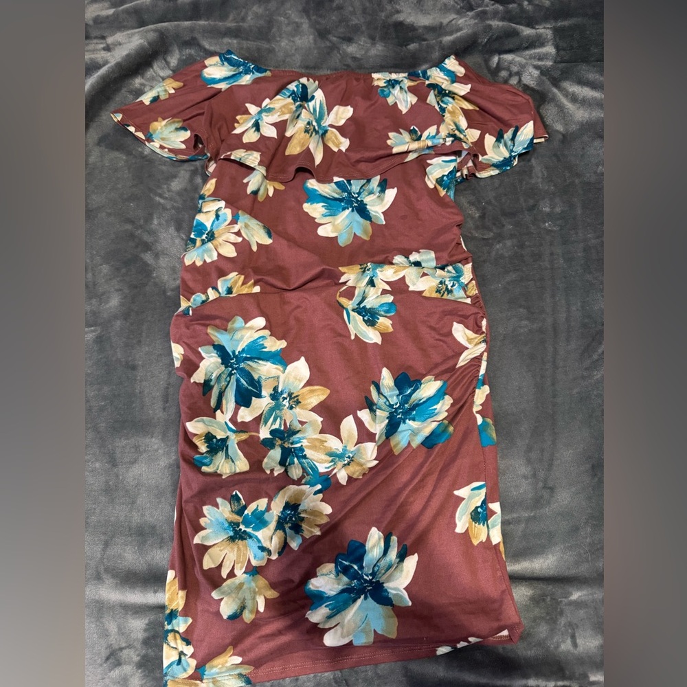Hello MIZ Asymmetrical Floral Dress - Burgundy and Blue
